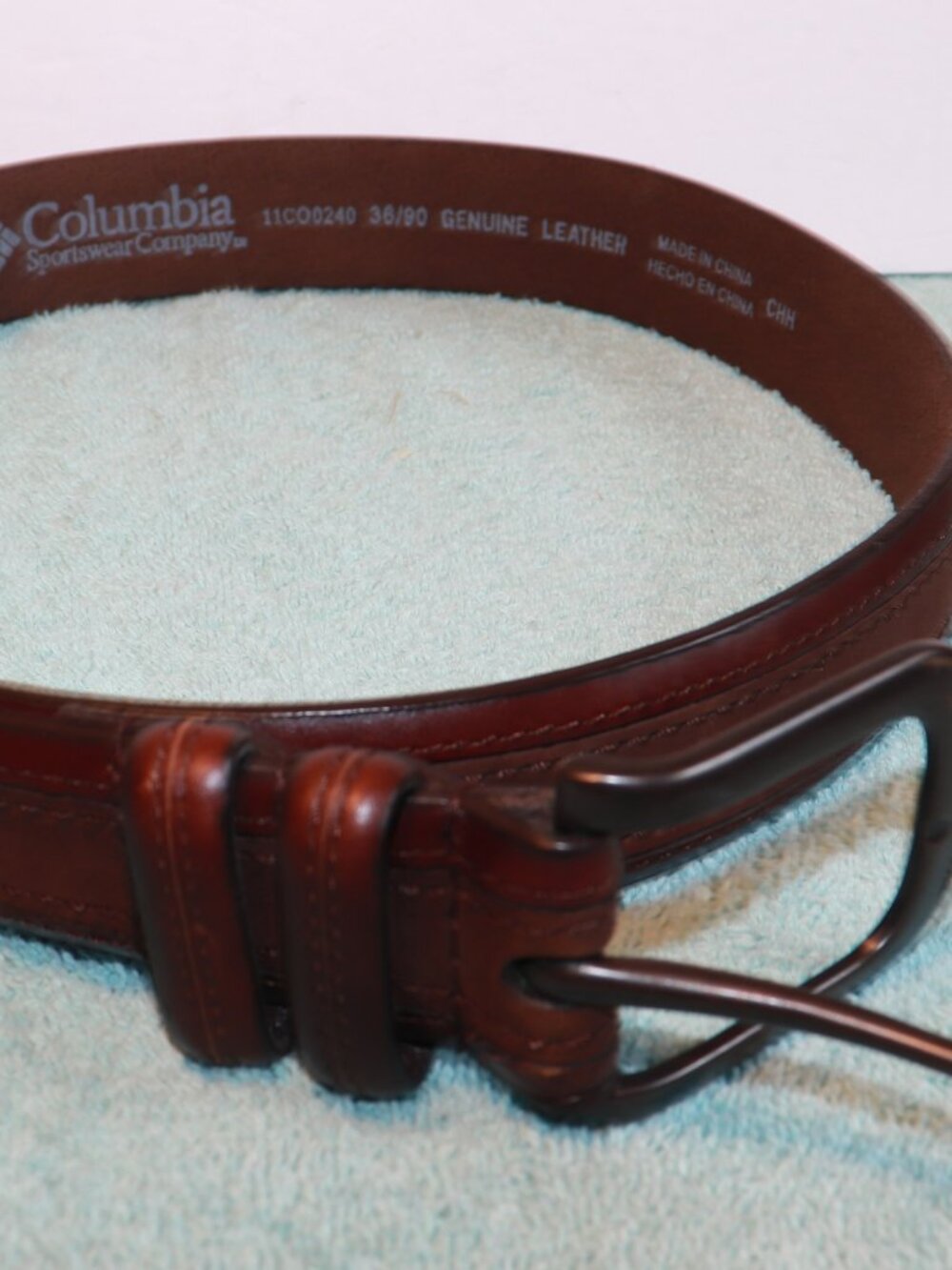 NWOT COLUMBIA Two-Tone Brown Leather Belt w/ Silver Tone Buckle Men’s 36